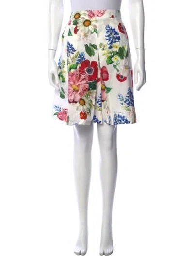 Pre-owned Dolce & Gabbana Floral Print Mini Skirt In White