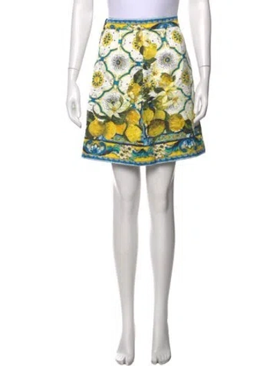Pre-owned Dolce & Gabbana Floral Print Mini Skirt In White