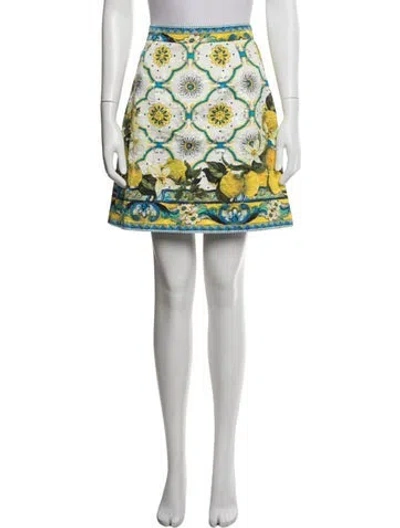Pre-owned Dolce & Gabbana Floral Print Mini Skirt In White
