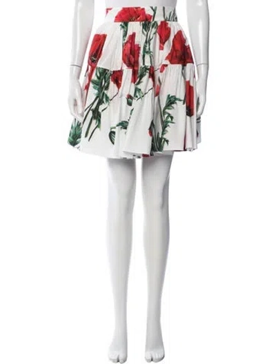 Pre-owned Dolce & Gabbana Floral Print Mini Skirt In White