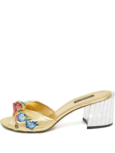 Pre-owned Dolce & Gabbana Floral-print Mirrored-heel Sandals In Gold