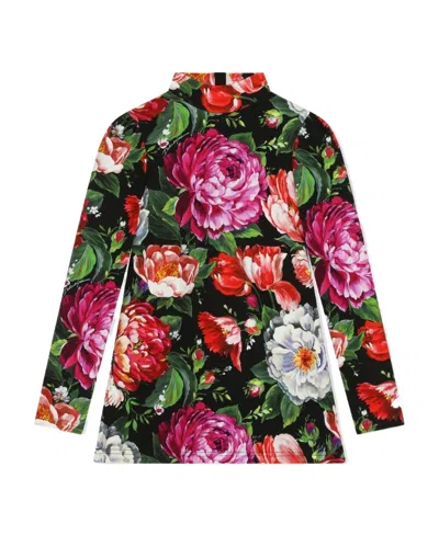 Dolce & Gabbana Floral-print Mock Neck Dress In Multicolor