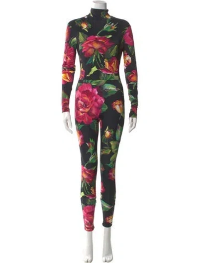 Pre-owned Dolce & Gabbana Floral Print Mock Neck Jumpsuit In Black