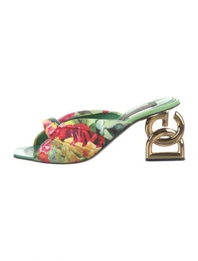 Pre-owned Dolce & Gabbana Floral Print Mules In Green