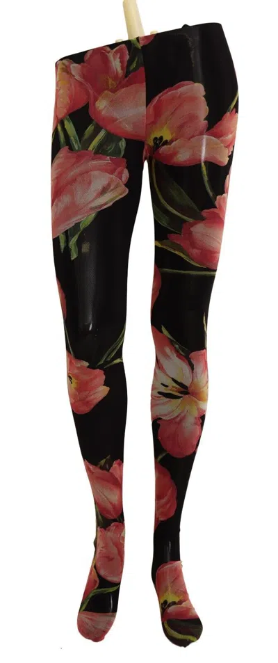 Dolce & Gabbana Floral Print Nylon Leggings In Black