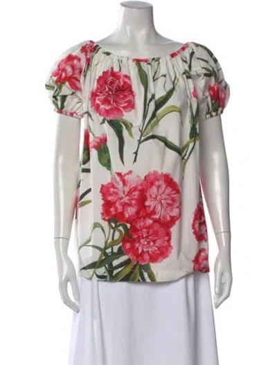 Pre-owned Dolce & Gabbana Floral Print Off-the-shoulder Blouse In White