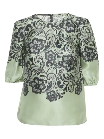Pre-owned Dolce & Gabbana Floral-print Organza Top In Green