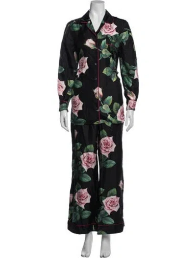 Pre-owned Dolce & Gabbana Floral Print Pajamas In Black