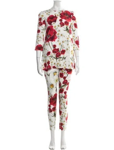 Pre-owned Dolce & Gabbana Floral Print Pant Set In White