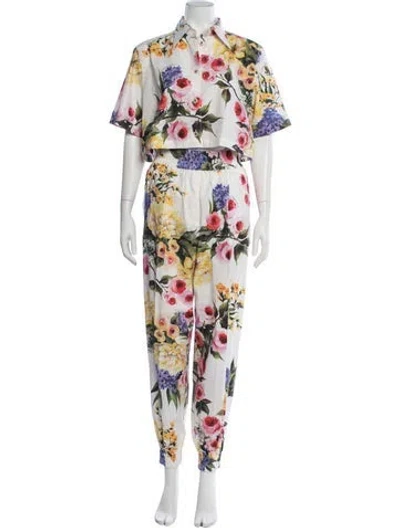 Pre-owned Dolce & Gabbana Floral Print Pant Set In White