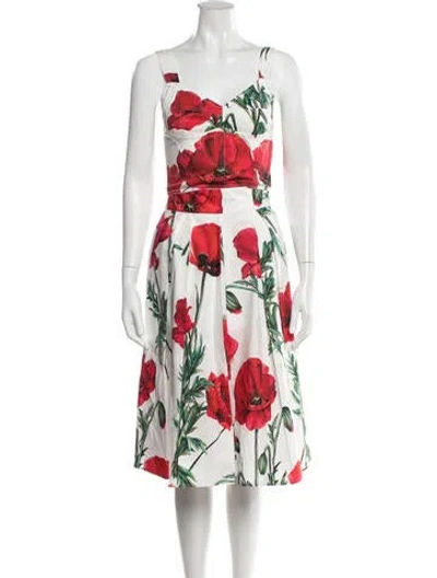 Pre-owned Dolce & Gabbana Floral Print Pleated Accents Skirt Set In Red