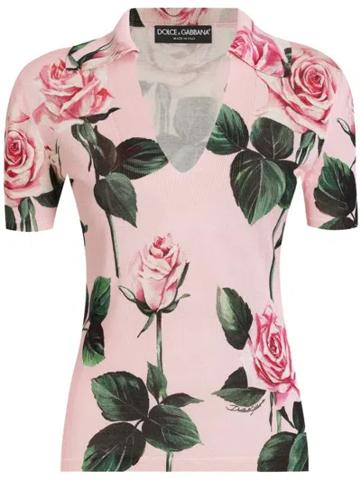 Dolce & Gabbana Polo Shirt With Floral Print In Multicolor