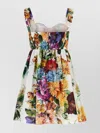 Dolce & Gabbana Multicolor Sleeveless Dress With Bustier Style Neckline And All-over Floral Print In Multi