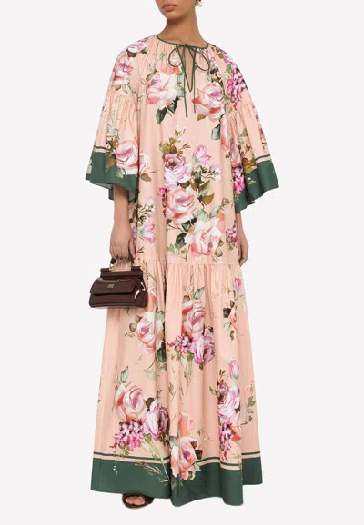 Dolce & Gabbana Floral Print Poplin Maxi Kaftan In Pink