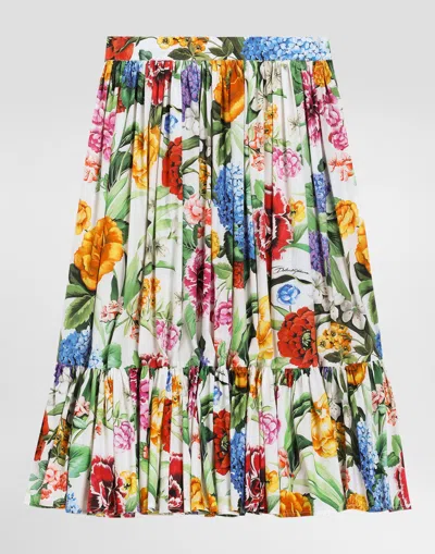 DOLCE & GABBANA FLORAL-PRINT POPLIN SKIRT