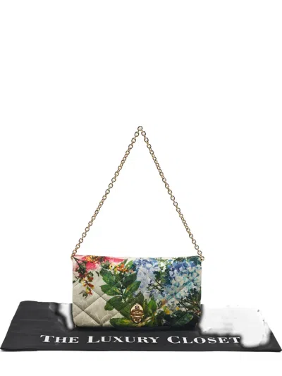 Pre-owned Dolce & Gabbana Floral Print Quilted Clutch In Neutral