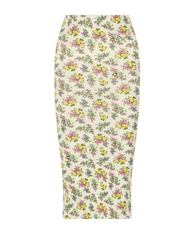 Dolce & Gabbana Floral-print Ribbed-knit Midi Skirt In Neutral