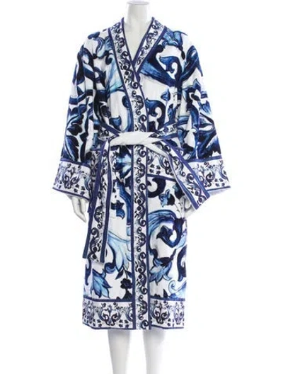 Pre-owned Dolce & Gabbana Floral Print Robe In White