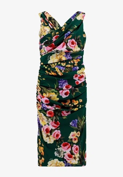 DOLCE & GABBANA FLORAL PRINT RUCHED DRESS