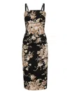 Dolce & Gabbana Floral Print Fitted Dress With Spaghetti Straps In Black