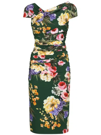 Dolce & Gabbana St. Giardino Floral-print Sleeveless Draped Charmeuse Midi Dress In Multi