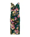 Dolce & Gabbana St. Giardino Floral-print Sleeveless Draped Charmeuse Midi Dress In Green
