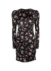 Dolce & Gabbana Black Dress With Floral Print And Side Draping In Silk Woman In Multi