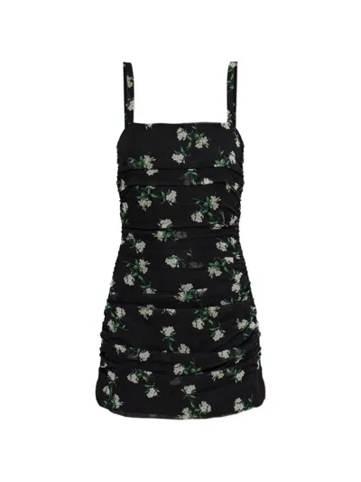 Dolce & Gabbana Floral Print Ruffle Dress In Black