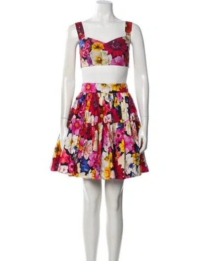 Pre-owned Dolce & Gabbana Floral Print Ruffle Embellishment Skirt Set In Pink