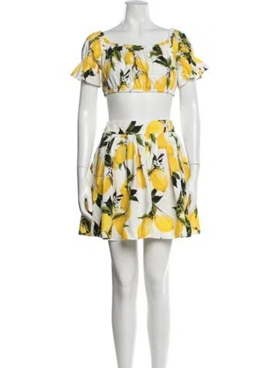 Pre-owned Dolce & Gabbana Floral Print Ruffle Embellishment Skirt Set In Yellow