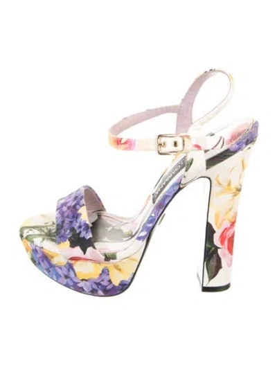 Pre-owned Dolce & Gabbana Floral Print Sandals In Purple/white