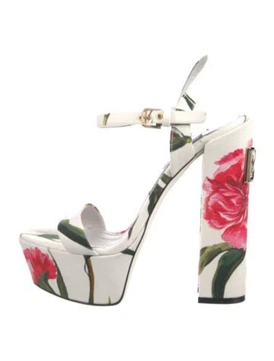 Pre-owned Dolce & Gabbana Floral Print Sandals In White