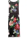 Dolce & Gabbana Floral Print Stretch Satin Dress In Black