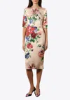 Dolce & Gabbana Satin Dress With Iconic Floral Print In Pink