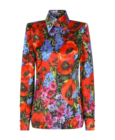DOLCE & GABBANA FLORAL-PRINT SATIN SHIRT