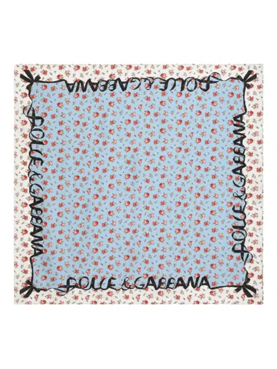 Dolce & Gabbana Floral Silk Twill Scarf In Blue