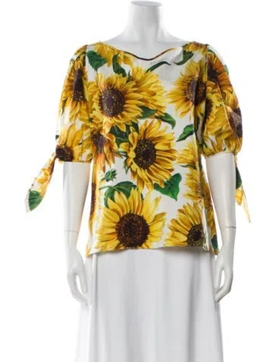 Pre-owned Dolce & Gabbana Floral Print Scoop Neck Blouse W/ Tags In Multi