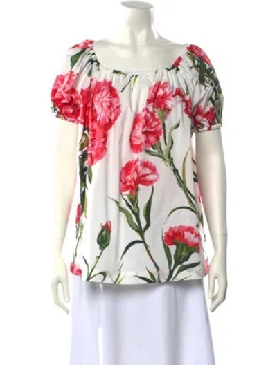 Pre-owned Dolce & Gabbana Floral Print Scoop Neck Blouse In White