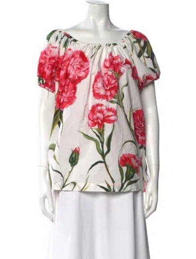 Pre-owned Dolce & Gabbana Floral Print Scoop Neck Blouse In White