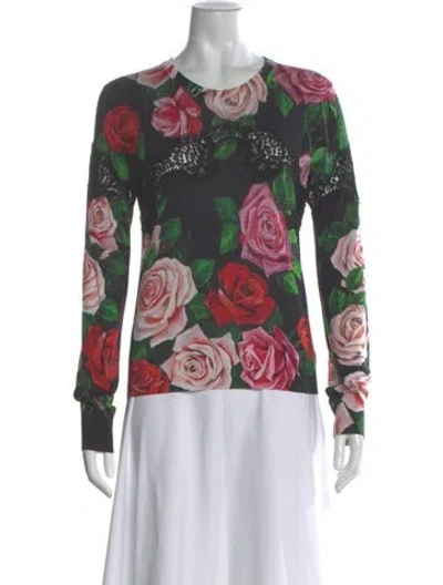 Pre-owned Dolce & Gabbana Floral Print Scoop Neck Sweater In Black