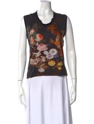 Pre-owned Dolce & Gabbana Floral Print Scoop Neck Top In Black