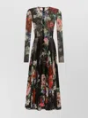 Dolce & Gabbana Floral Print Sheer Fabric Midi Dress In Black