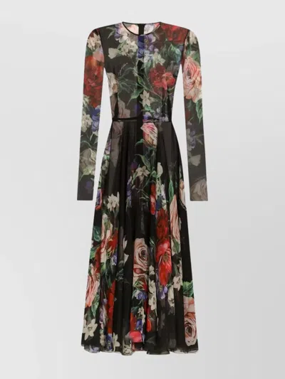 Dolce & Gabbana Floral Print Sheer Fabric Midi Dress In Multicolour