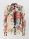 Dolce & Gabbana Bouquet Fantichi Sheer Chiffon Button-down Blouse In Neutrals