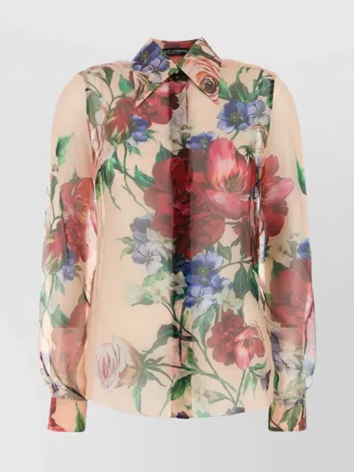 DOLCE & GABBANA FLORAL PRINT SHEER SILK SHIRT