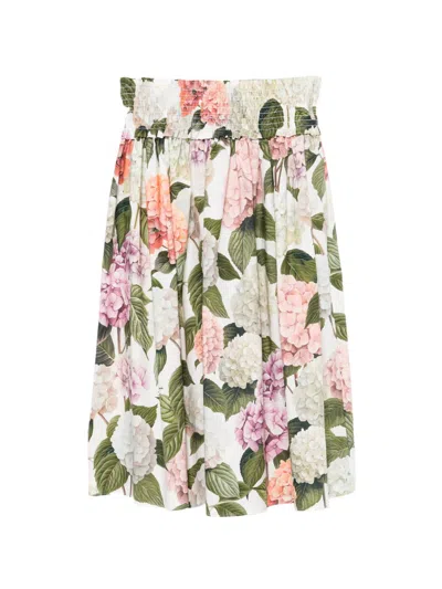 Dolce & Gabbana Floral Print Shirred Detail Pleated Mini Skirt In White