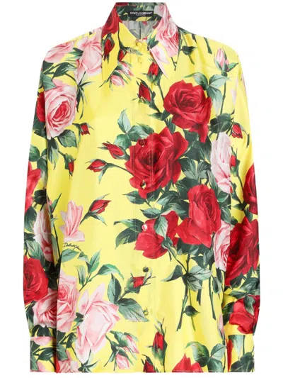 Dolce & Gabbana Floral-print Shirt In イエロー