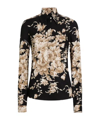 DOLCE & GABBANA DOLCE  GABBANA ROSE-PRINTED CHARMEUSE SHIRT