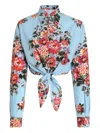 Dolce & Gabbana Floral Shirt Collared Neck Long Sleeves Tie Front In Blue