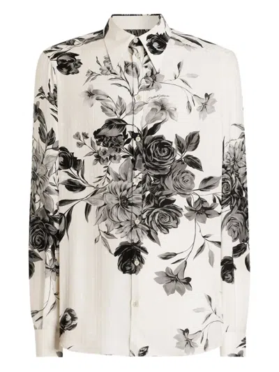 Dolce & Gabbana Flower Bouquet Print Jacquard Shirt In White
